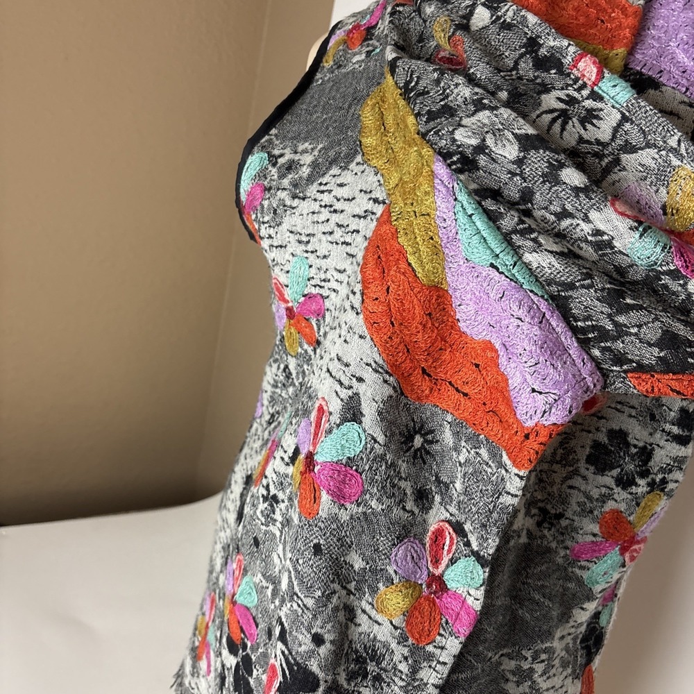 Anu S Boho Lagenlook Embroidered Waterfall Vest Cardigan Art To Wear Wool Artsy - Picture 5 of 12